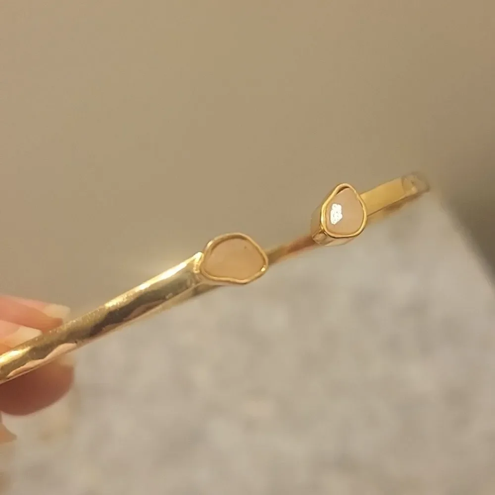 NWT Gorjana Rose Quartz 14Kt Gold Bracelet Bangle Cuff Dainty Ethereal Coquette - Picture 3 of 5